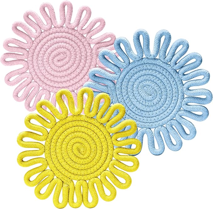 Trivets for Hot Dishes, Trivet for Pots and Pans, Heat Resistant Hot Pads, Potholders for Kitchen, Colorful Boho Trivets, Table Decorations,Kitchen Essentials for New Home 7.5"(Blue)