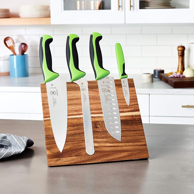 Mercer Culinary Millennia Colors 5-Piece Magnetic Board Set with Green Handles, Acacia, 16 x 8 x 18 inches