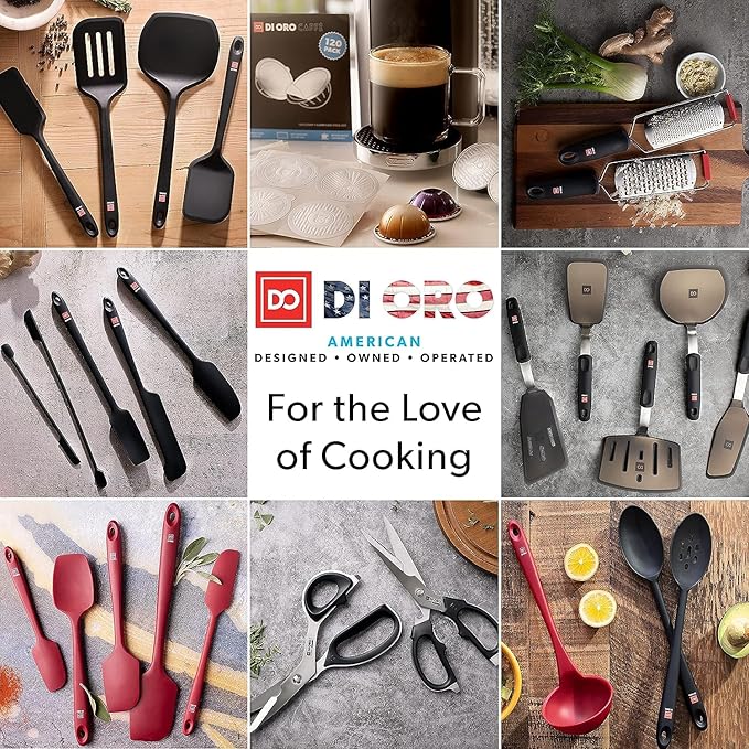 New DI ORO Seamless Series Moda 4-Piece Silicone Turner Spatula Set - 600°F Heat-Resistant Flexible Kitchen Spatulas for Nonstick Cookware - Flippers for Eggs & Pancakes - Utensils for Cooking (Red)