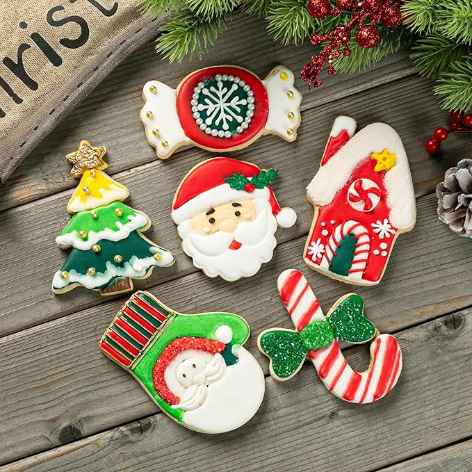 Flycalf Christmas Cookie Cutters Santa Claus Shapes with Plunger Stamps Holiday PLA Baking Accessories Cutter Molds Gifts Decorative Party 3" Kitchen Cake Supplies