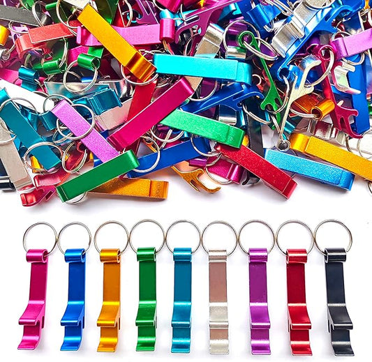 100 Pieces Colored Aluminum Bottle Opener,Soda Beverage Beer Bottle Opener Keychain,Bottle Openers Aluminum Beer Bottle Opener Claw Beverage Keychain Ring for Kitchen/Wedding/Bar/Party