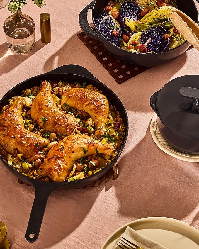 Caraway Cast Iron Skillet - 12” Enameled Cast Iron Pan With 3 Layer Enamel Coating - No Seasoning Required - Compatible With All Stovetops - Free From Forever Chemicals - Gray