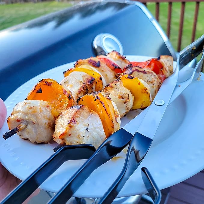 Grill Tongs for Kitchen & Outdoor Cooking: Shark BBQ, 13 Inch Long Reach Pro-Grade, Scissor-Style Utensil - Perfect for Air Frier and Oven Use (Black)