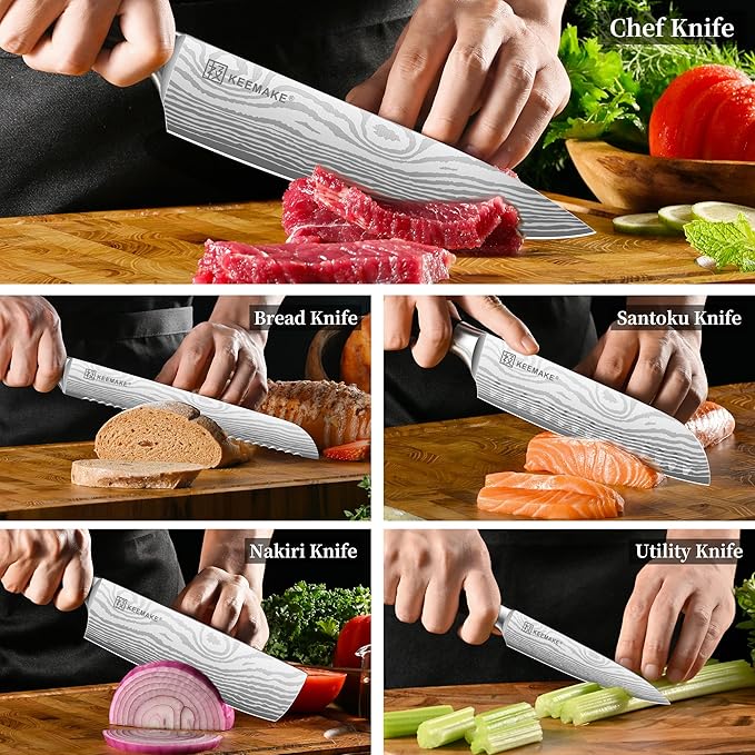 KEEMAKE Kitchen Knife Set, Ultra Sharp Chef Knife Set 7-Piece, High Carbon Stainless Steel Chefs Knife Set, Professional Knives Set for Kitchen with Pakkawood Handle and Gift Box