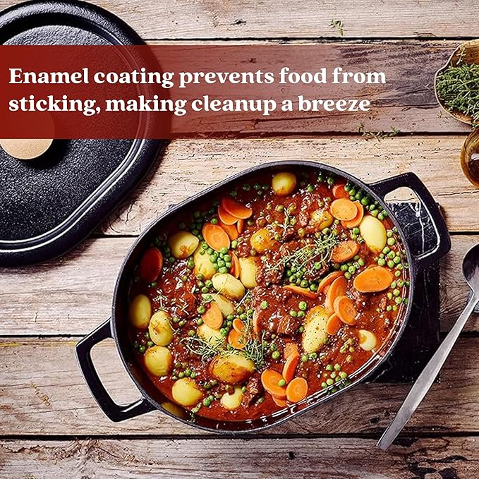 Alva Nori 6-Qt Enameled Cast Iron Dutch Oven – Made With No PTFE/PFOA/PFAS, Oven & Induction Safe – 3-Layer Enamel, No Seasoning Needed – Durable, Easy-Clean Cookware for Healthy Cooking, Black