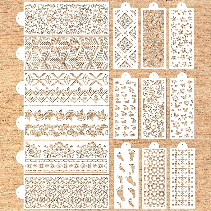 Cake Buttercream Decorating Stencils - 15 Pcs Reusable Cake Stencils Floral Boarder, Cookies Royal Icing Stencils Biscuits Decorating Template Cake Baking Stencils