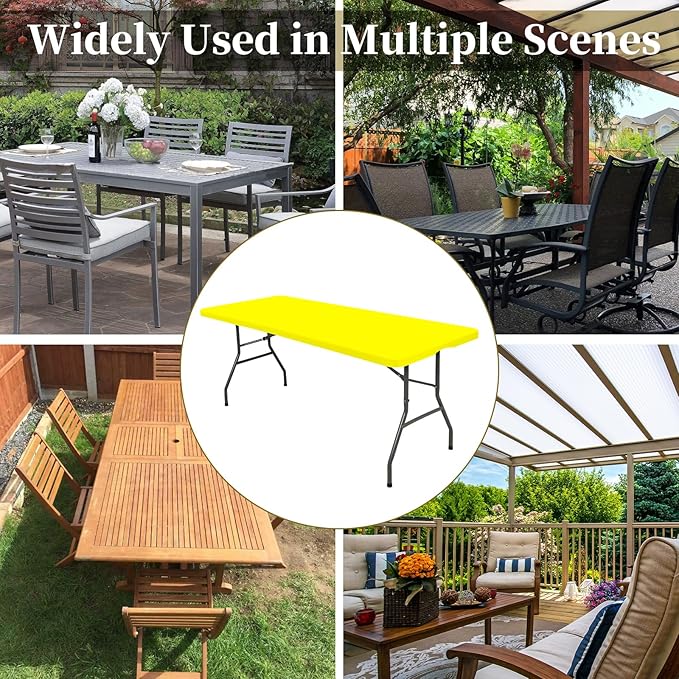 10 Pack Fitted Tablecloth for 8 Foot Rectangle Tables, Yellow Elastic Outdoor Picnic Table Cover, Washable Stretch Folding Table Cloths 8 ft for Camping Party Patio Kitchen Banquet, 30" W x 96" L