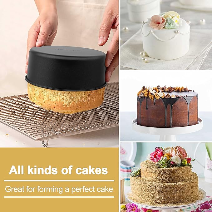 E-far Deep Cake Pan Set of 3 (4/6/8 Inch), Nonstick Stainless Steel Round Cake Pans Tins for Baking Layer Wedding Cakes, Stainless Steel Core & Nontoxic Coating, Deep & Straight Side