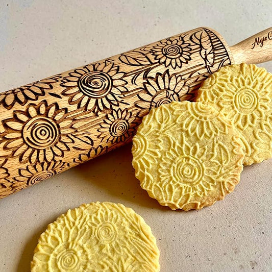 Embossed Rolling Pin for Ceramic SUNFLOWER FIELD. Clay Roller and Ceramic Stamp for Embossing Pottery. Baking Gifts for Women by Algis Crafts for Embossed Cookies