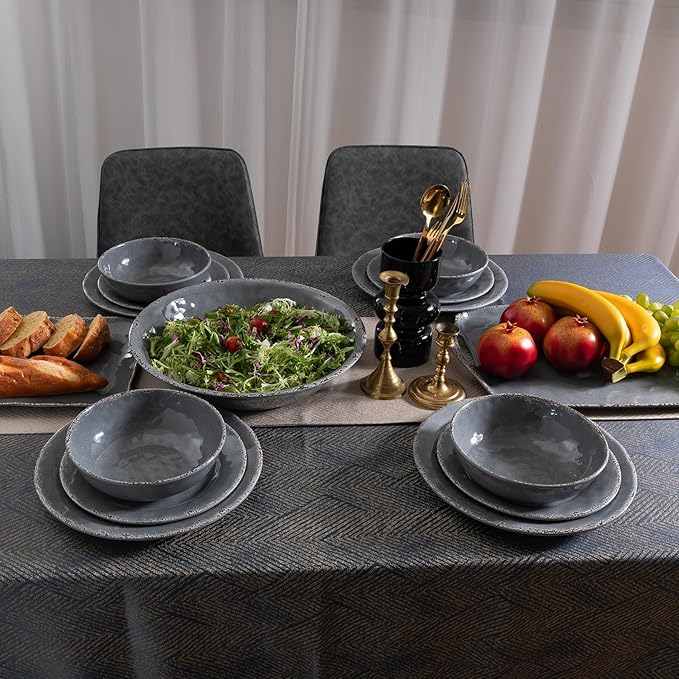 Farmhouse Large Melamine Serving Bowls,Set of 2, 130 OZ BPA Free 100% Melamine 13.75"x2.75" Salad and Pasta Serving Bowls, Bowls for Serving Food, Fruits And Pasta. Lightweight, Grey