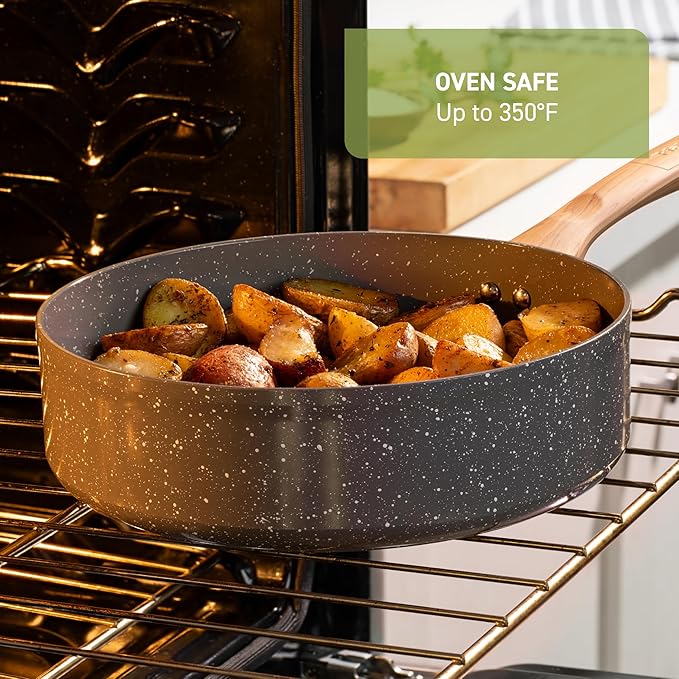 T-fal Revive Ceramic Nonstick Frying Pan with Lid, 6 Qt, Oven Safe to 350°F Cookware, Skillet Pots and Pans, Grey Granite