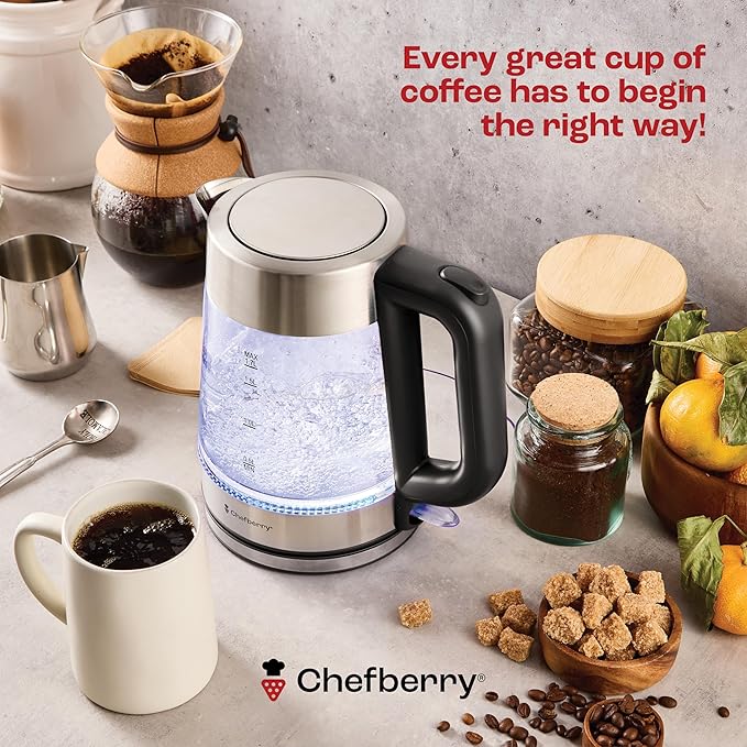 Electric Kettle for Boiling Hot Tea & Water | 1.8L Stainless Steel Borosilicate Glass Boiler With No Plastic, Automatic Shutoff, BPA Free, Fast Heating Technology