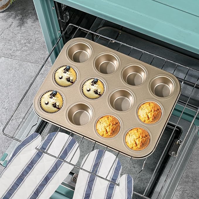 Mini Muffin Pan 2-Pack, Premium Small Cupcake Pans, Carbon Steel 12-Cup Muffin Tin, Versatile Non-Stick Bakeware