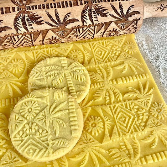 PALM TREE Embossing Rolling Pin with Tropical Pattern. Dough and Clay Roller for Embossed Cookies and Pottery. Cookie and Ceramic Stamp. Backing Gifts for Women by Algis Crafts