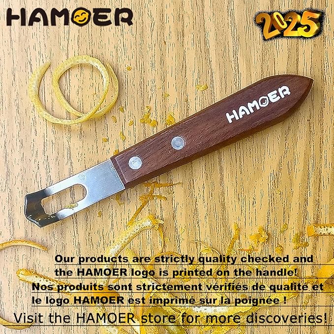 Channel Knife Zester - Fruit and Vegetable Tool for Decorating Cocktails, Desserts, and Salads Stainless Steel Tip Wooden Handle
