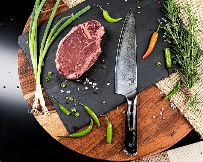Regalia Chef Knife: Best Professional Quality Japanese Damascus Gyuto 8 Inch AUS10 Super Steel 67 Layer, Razor Sharp, Superb Edge Retention, Stain & Corrosion Resistant Chefs Knives
