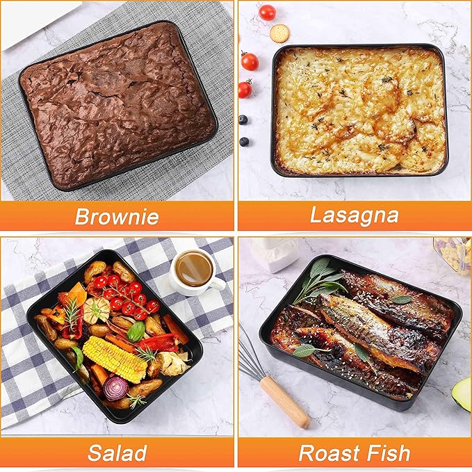 Herogo Deep Baking Pan Set of 2, 8 X 10.5 Inch Non-Stick Sheet Cake Pan for Oven, Rectangle Stainless Steel Lasagna Brownies Casseroles Cakes Bakeware, Oven Safe