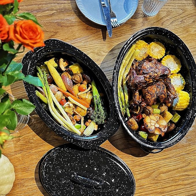 13” Enamel Roaster With Lid Oval Roasting Pan For Oven with 11"Inner Diameter Broiler Pan Suitable For Dining With Two People High Temperature Resistance Dishwasher Safety Gift Idea for Christmas